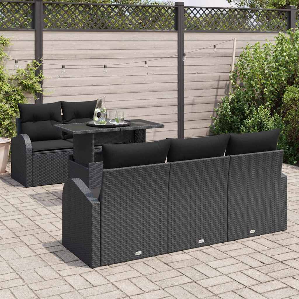 Gartensofa-set mit Kissen 6 pcs Schwarz Poly Rattan