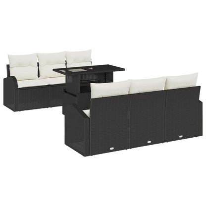 Gartensofa-set mit Kissen 7 pcs Schwarz Poly Rattan
