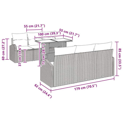 Gartensofa-set mit Kissen 7 pcs Schwarz Poly Rattan