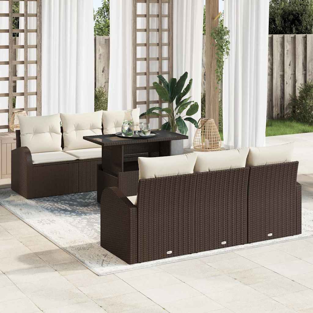 Gartensofa-set mit Kissen 7 pcs Braun Poly Rattan