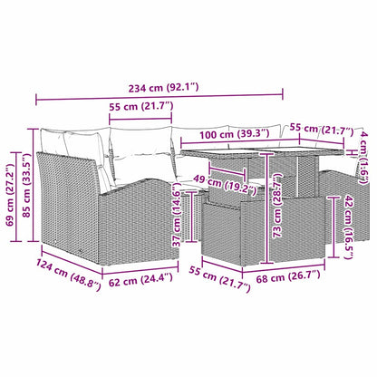 Gartensofa-set mit Kissen 7 pcs Hellgrau Poly Rattan