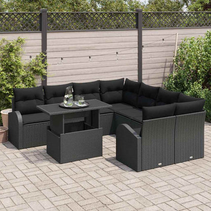 Gartensofa-set mit Speicher 9 pcs Schwarz Poly-Rattan