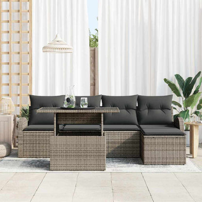 Garten-Sofa-Set mit Kissen 6 pcs Grau Poly-Rattan