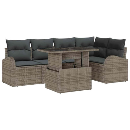 Gartensofa-set mit Speicher mit Kissen 6 pcs Grau Poly-Rattan