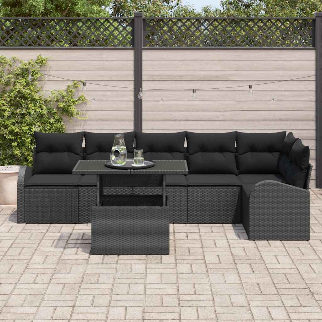 Gartensofa-set mit Speicher 7 pcs Schwarz Poly-Rattan