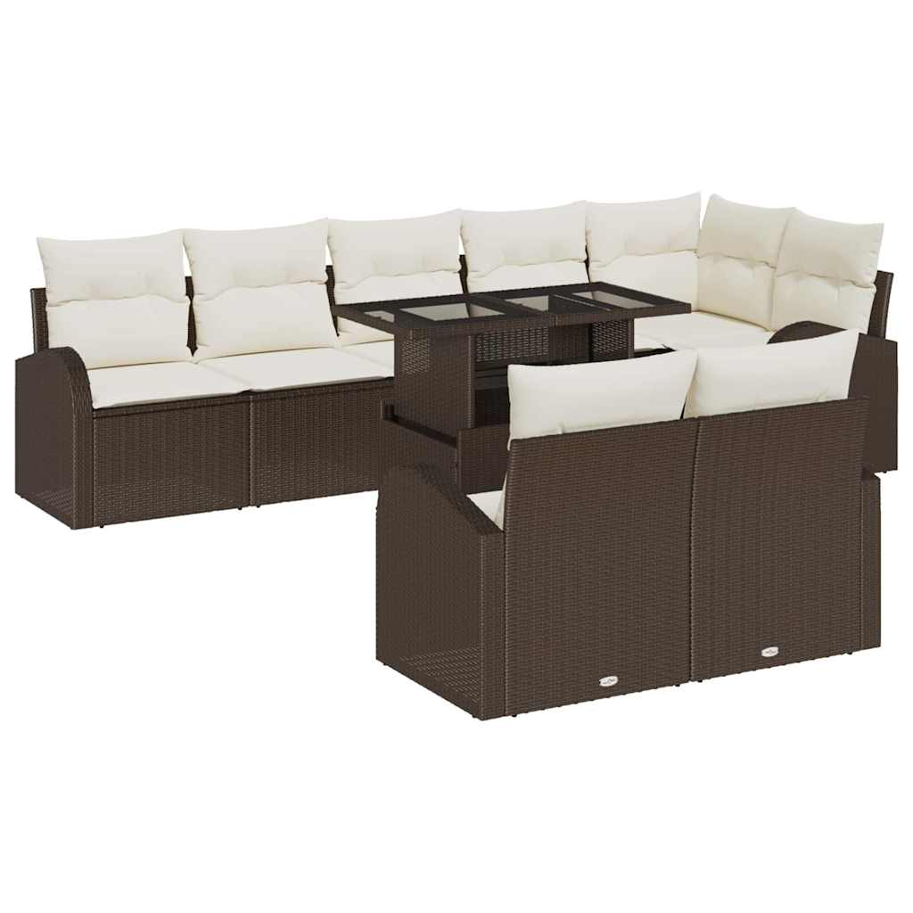 Gartensofa-set mit Speicher 9 pcs Braun und Creme Poly-Rattan