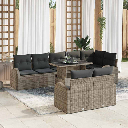 Gartensofa-set mit Speicher mit Kissen 9 pcs Grau Poly-Rattan