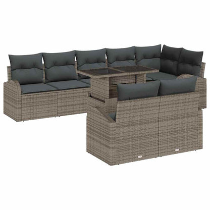 Gartensofa-set mit Speicher mit Kissen 9 pcs Grau Poly-Rattan