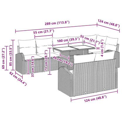 Gartensofa-set mit Speicher mit Kissen 9 pcs Grau Poly-Rattan