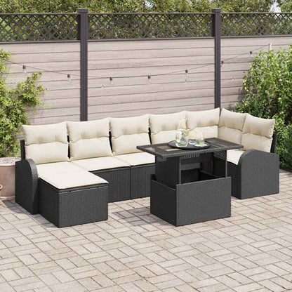 Gartensofa-set mit Speicher 8 pcs Schwarz und Creme Poly-Rattan