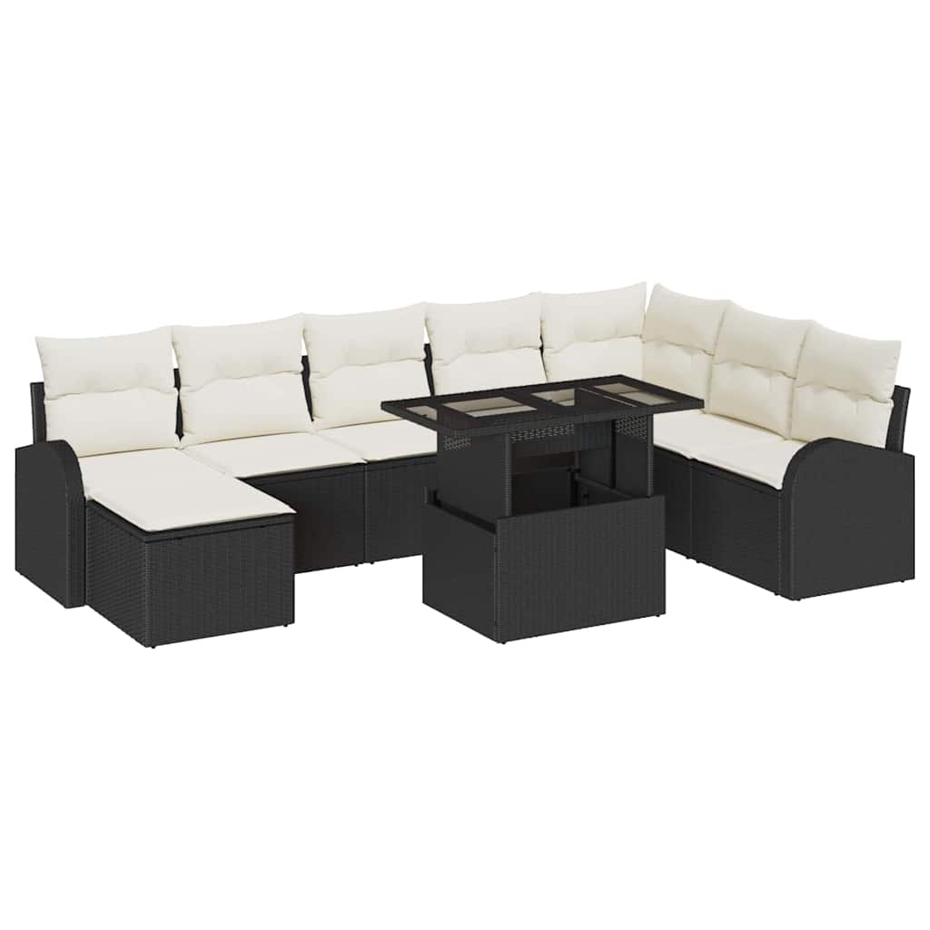 Garten-Sofa-Set mit Kissen 9 pcs Schwarz und Creme
