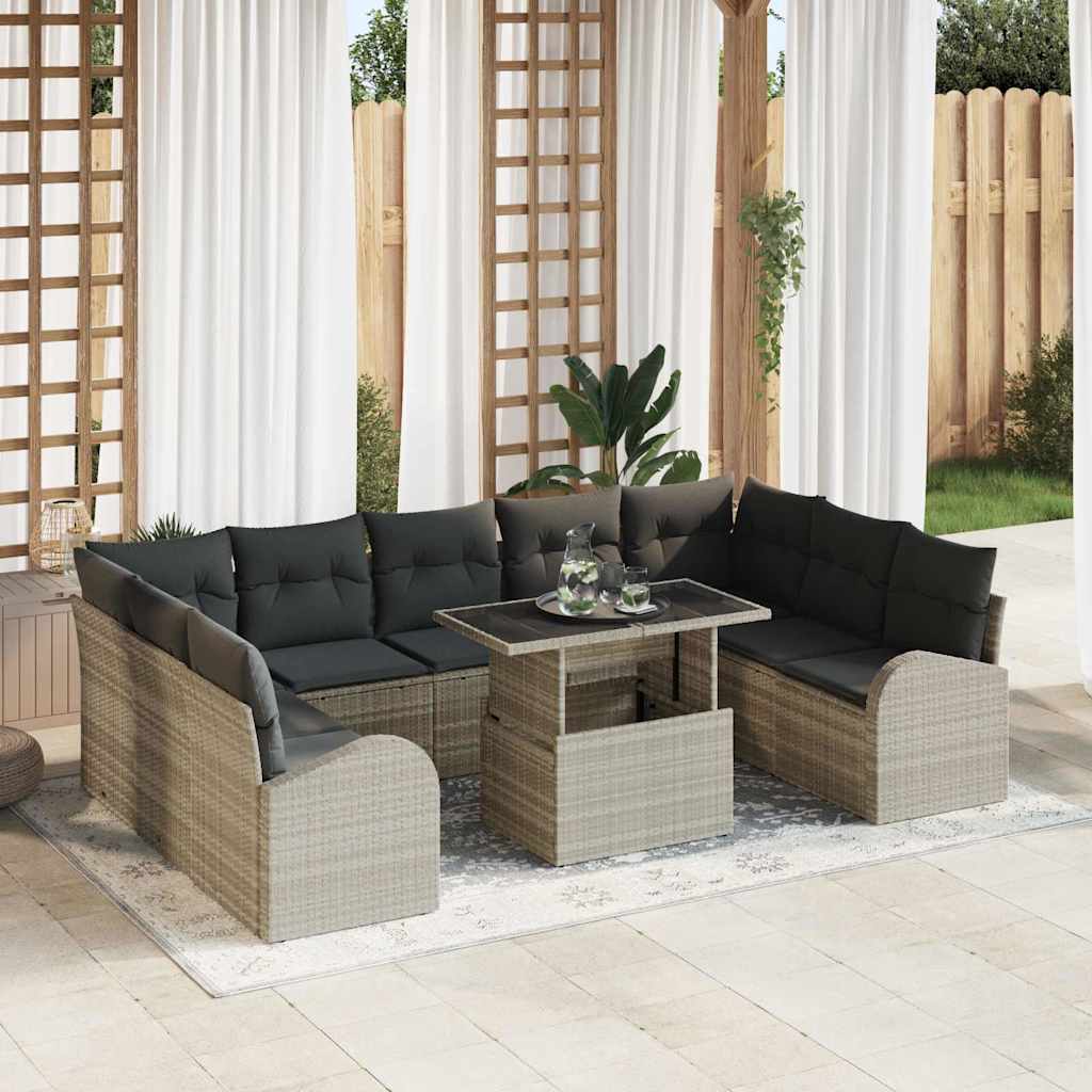 Gartensofa-set mit Kissen 10 pcs Hellgrau und Grau Poly-Rattan