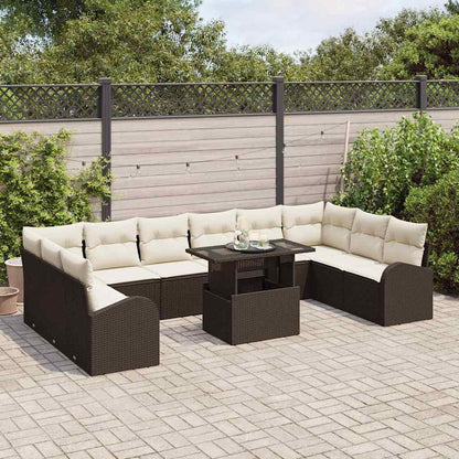 Gartensofa-set mit Speicher 11 pcs Braun und Creme Poly-Rattan