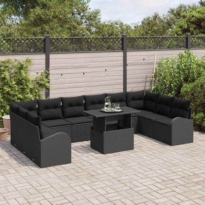 Gartensofa-set mit Speicher 11 pcs Schwarz Poly-Rattan