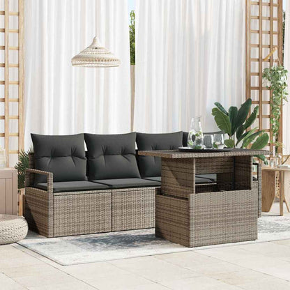 Gartensofa-set mit Speicher mit Kissen 5 pcs Grau Poly-Rattan