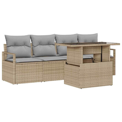 Gartensofa-set mit Speicher mit Kissen 5 pcs Beige Poly-Rattan