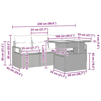 Gartensofa-set mit Speicher mit Kissen 5 pcs Beige Poly-Rattan