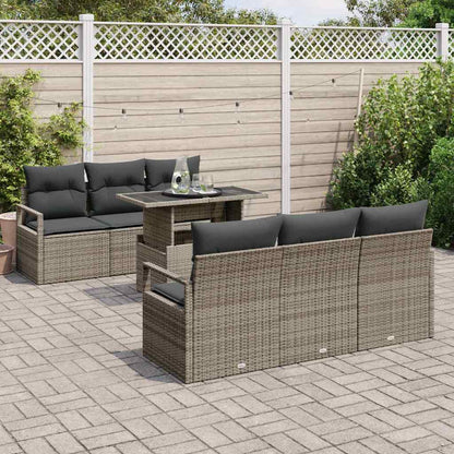 Gartensofa-set mit Speicher mit Kissen 7 pcs Grau Poly-Rattan