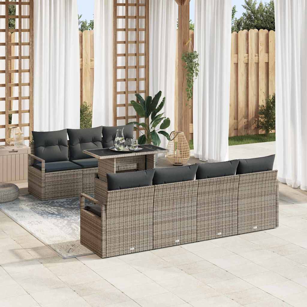 Gartensofa-set mit Speicher mit Kissen 8 pcs Grau Poly-Rattan