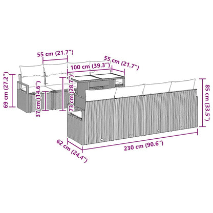 Gartensofa-set mit Speicher 9 pcs Schwarz und Creme Poly-Rattan