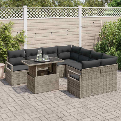 Gartensofa-set mit Speicher mit Kissen 9 pcs Grau Poly-Rattan