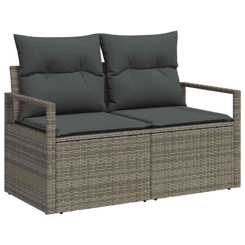 Gartensofa-set mit Speicher mit Kissen 9 pcs Grau Poly-Rattan