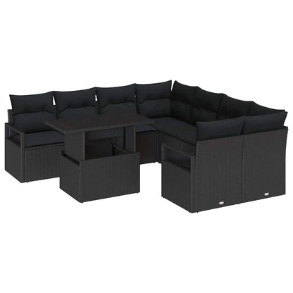 Garten-Sofa-Set mit Kissen 9 pcs Schwarz Poly-Rattan