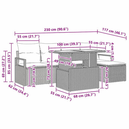 Garten-Sofa-Set mit Kissen 6 pcs Beige und Hellgrau Poly-Rattan