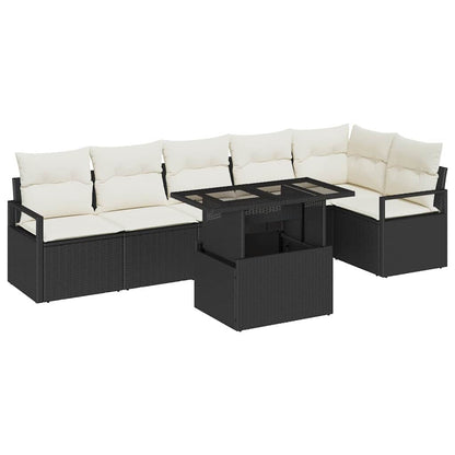 Garten-Sofa-Set mit Kissen 7 pcs Schwarz Poly Rattan