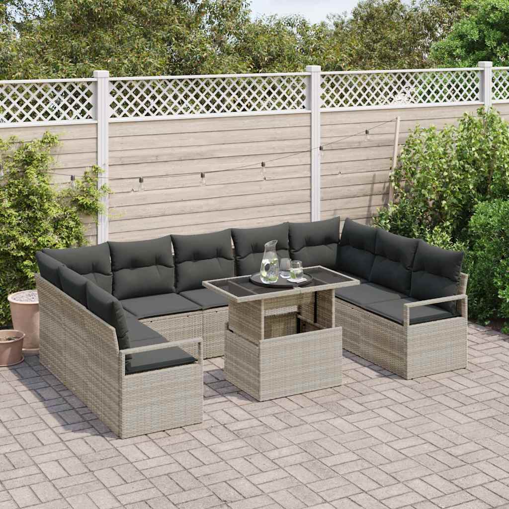 Garten-Sofa-Set mit Kissen 10 pcs Hellgrau Poly-Rattan