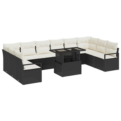 Garten-Sofa-Set mit Kissen 11 pcs Schwarz und Creme Poly-Rattan
