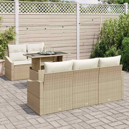 Garten-Sofa-Set mit Kissen 6 pcs Beige und Creme Poly-Rattan
