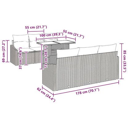 Garten-Sofa-Set mit Kissen 7 pcs Hellgrau Poly-Rattan