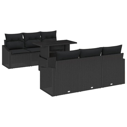 Gartensofa-set mit Speicher 7 pcs Schwarz Poly-Rattan