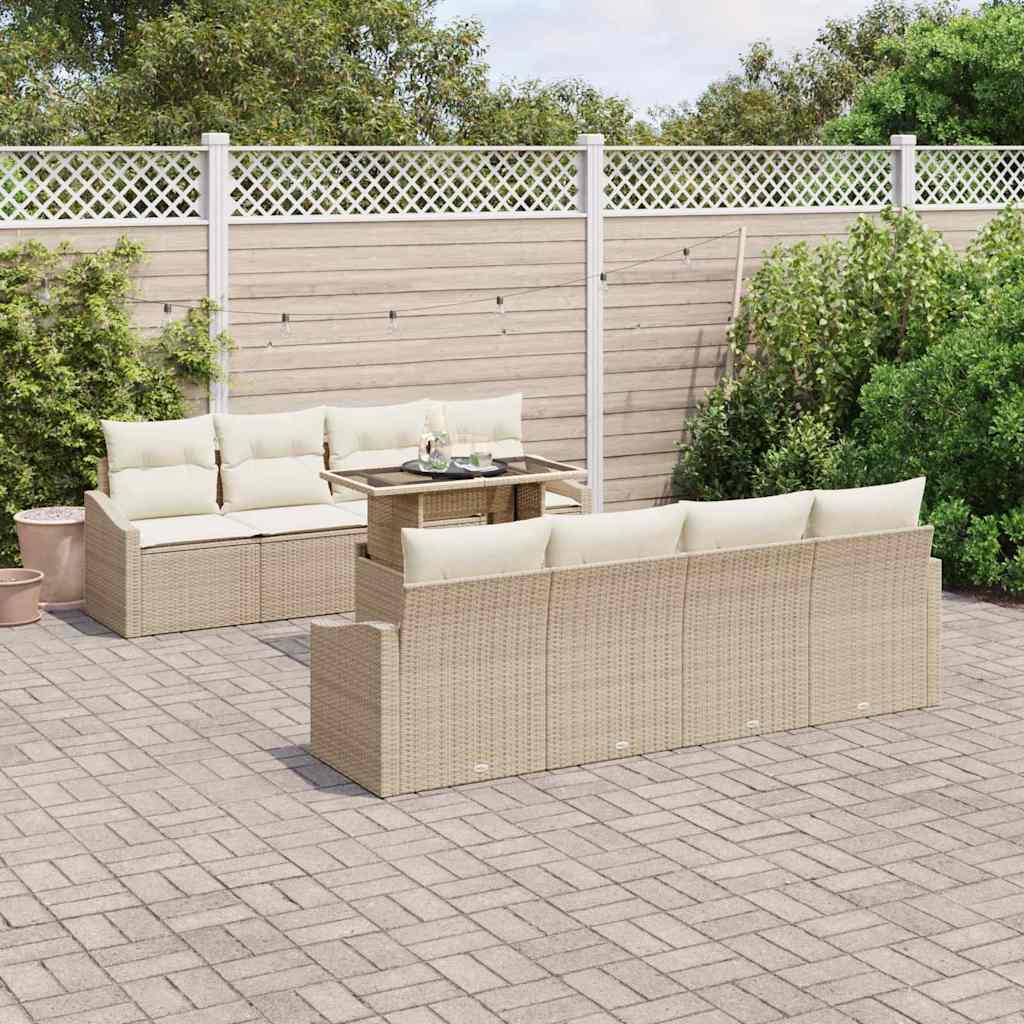 Gartensofa-set mit Kissen 7 pcs Beige und Creme Poly-Rattan