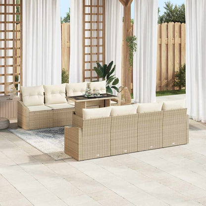 Gartensofa-set mit Kissen 7 pcs Beige und Creme Poly-Rattan