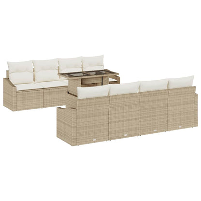 Gartensofa-set mit Kissen 7 pcs Beige und Creme Poly-Rattan