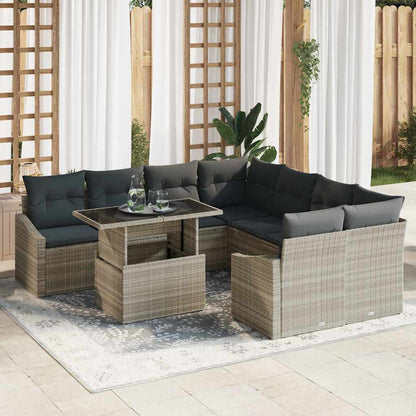 Gartensofa-set mit Kissen 9 pcs Hellgrau Poly-Rattan