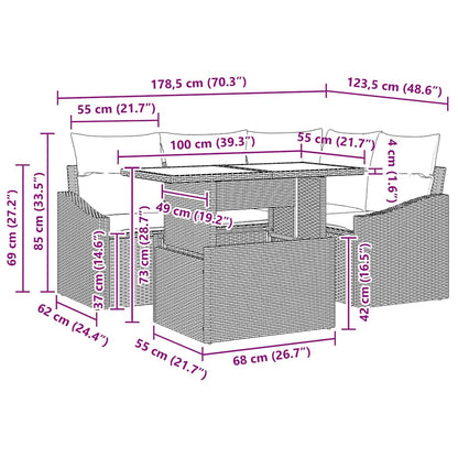 Gartensofa-set mit Kissen 5 pcs Braun und Creme Poly-Rattan