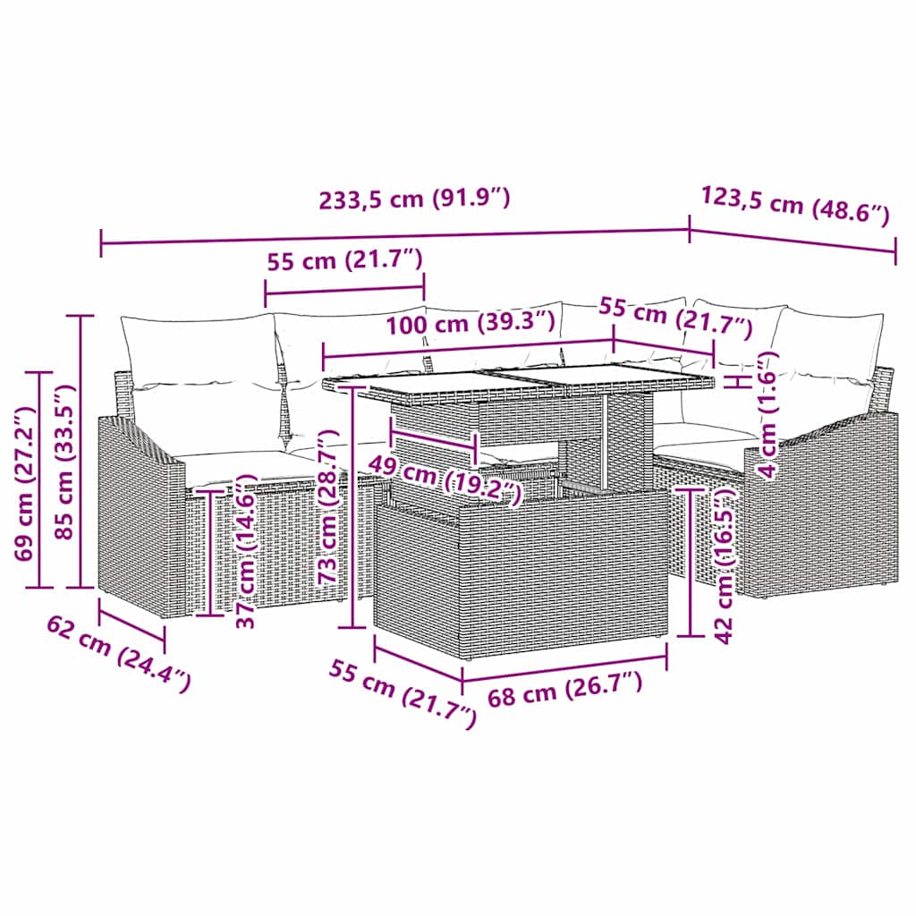 Garten-Sofa-Set mit Kissen mit Speicher 6 pcs Grau
