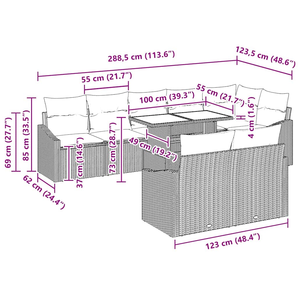 Garten-Sofa-Set mit Kissen mit Speicher 9 pcs Schwarz und Creme