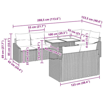 Garten-Sofa-Set mit Kissen mit Speicher 9 pcs Hellgrau
