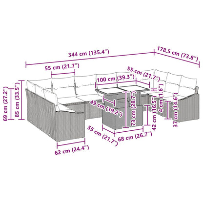 Sofa Set mit Kissen 11 pcs Grau Poly-Rattan