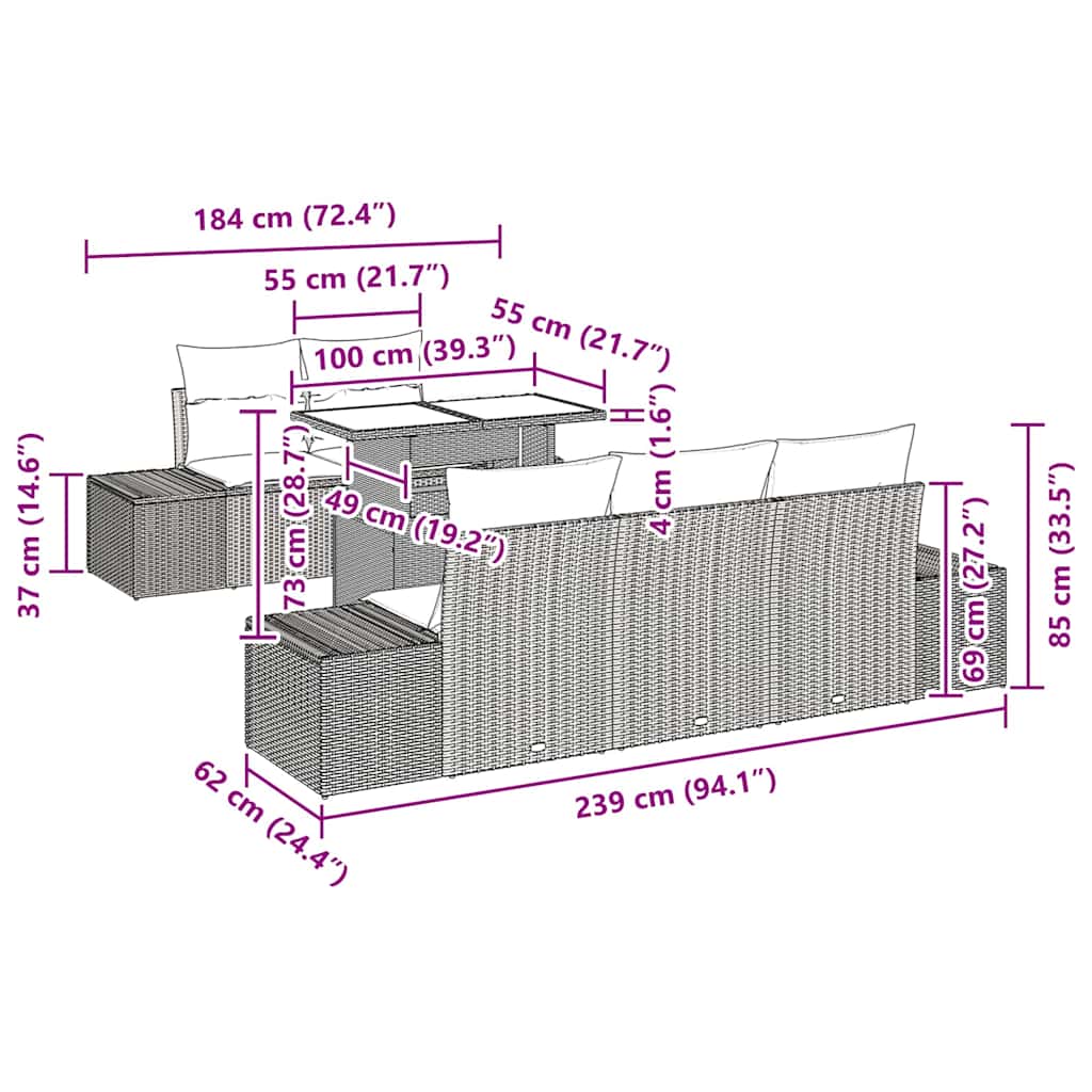 Sofa Set mit Kissen 6 pcs Schwarz und Creme Poly-Rattan