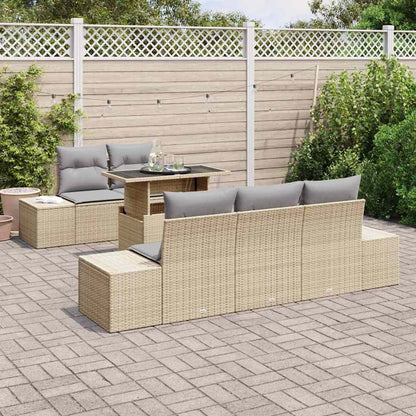 Sofa Set mit Kissen 6 pcs Beige und Hellgrau Poly-Rattan