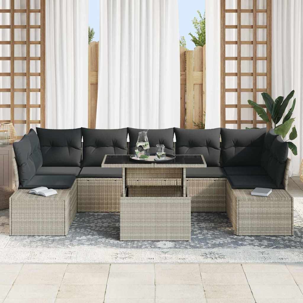 Sofa Set mit Kissen 8 pcs Hellgrau Poly-Rattan