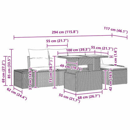 Gartensofa-set mit Kissen mit Speicher 6 pcs Grau Poly-Rattan