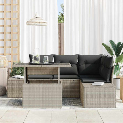 Gartensofa-set mit Kissen 5 pcs Hellgrau Poly-Rattan