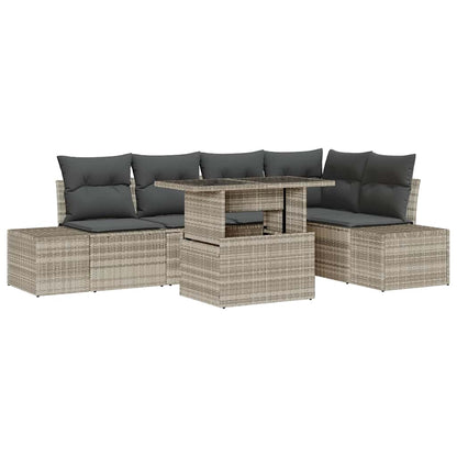 Garten-Sofa-Set mit Kissen 6 pcs Hellgrau Poly Rattan