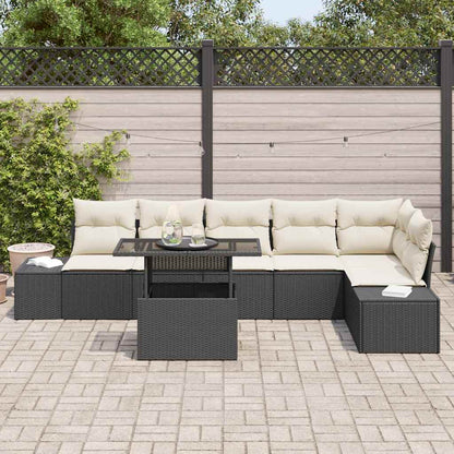 Garten-Sofa-Set mit Kissen mit Speicher 7 pcs Schwarz und Creme